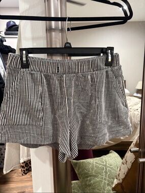 Olivia Rae Black & White Striped High-Waist Lounge Shorts